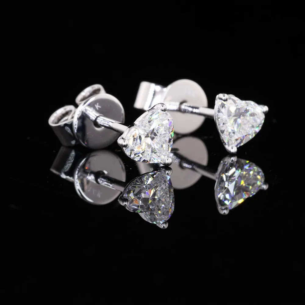 14K White Gold Heart Shaped Martini Stud Earrings with 0.72 Carat Total Weight Lab Diamonds (E-F Color, VS1 Clarity) - Covaloro Fine Jewelry