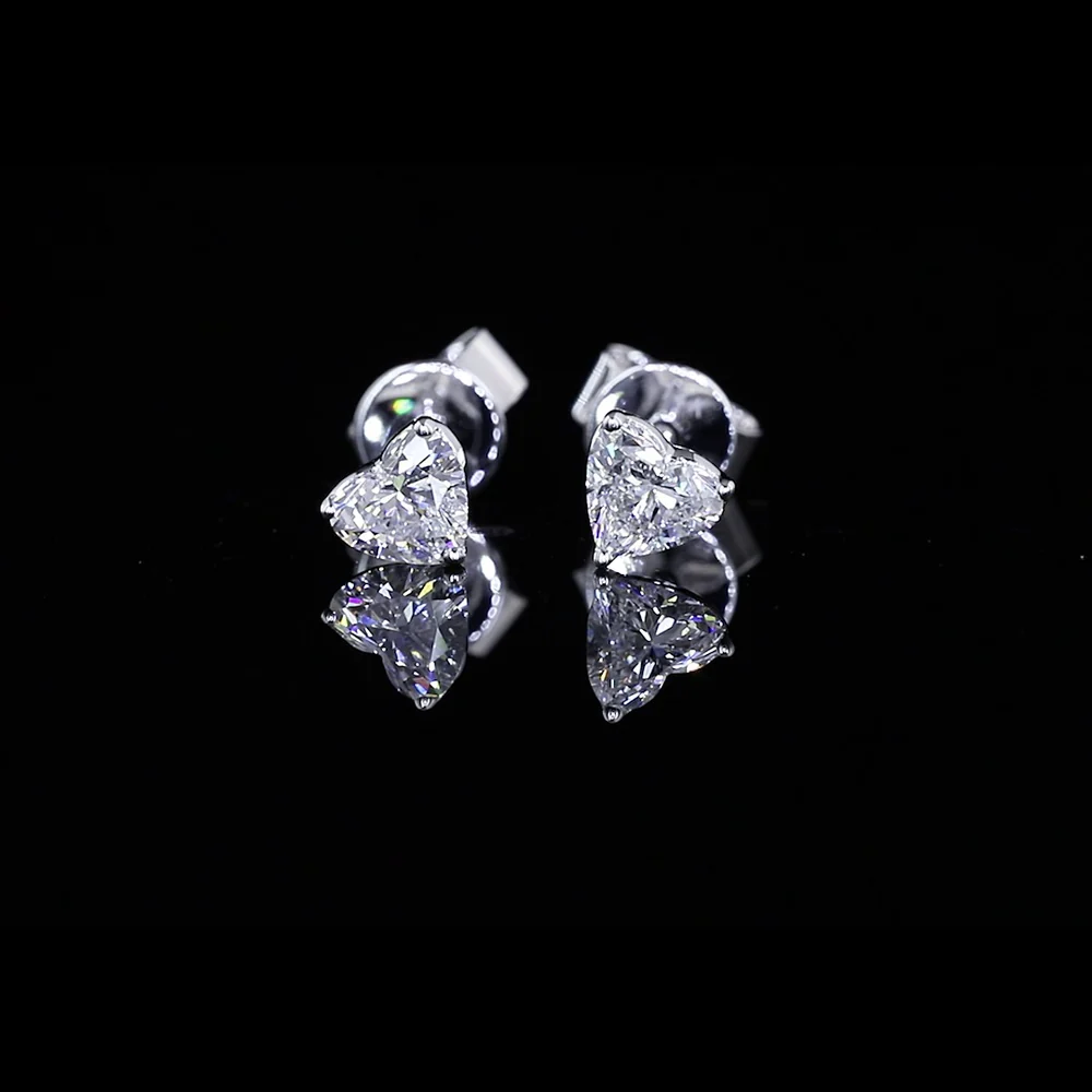 14K White Gold Heart-Shaped Martini Stud Earrings with E-F VS1 Lab-Grown Diamonds - 0.59 Carat Total Diamond Weight - Covaloro Fine Jewelry - Image 3