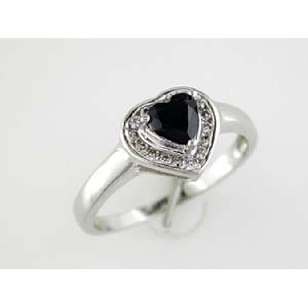 14K White Gold Heart-Shaped Sapphire & Diamond Halo Ring – 0.63 Carat Sapphire, 0.15 Carat Total Diamond Weight - Royal Jewelry