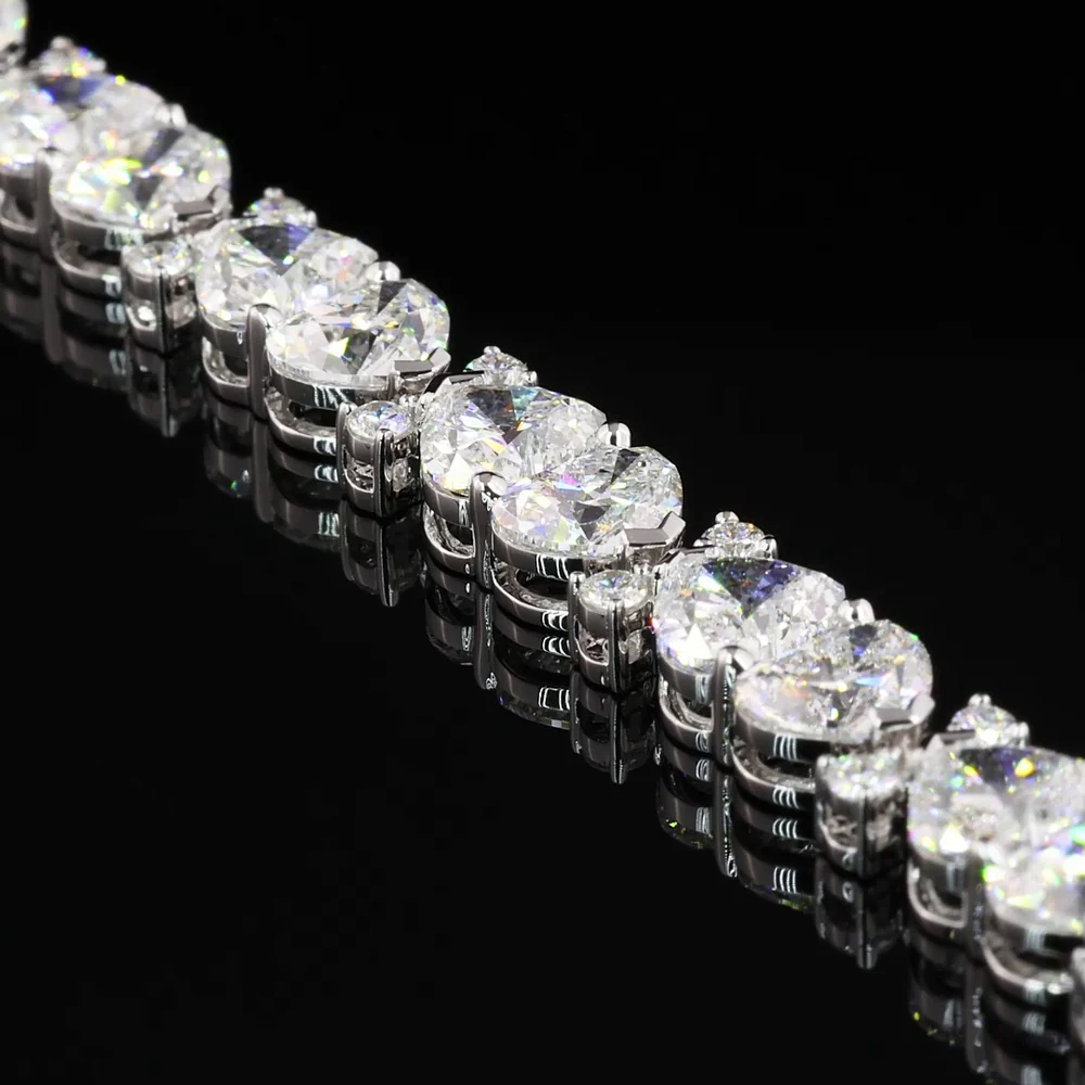 14K White Gold Heart Shaped Tennis Bracelet with East-West Set D VVS2 Lab Diamonds - 12.07 Carat Total Diamond Weight - Covaloro Fine Jewelry - Image 2