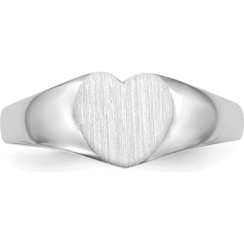 14K White Gold Heart Signet Ring with Satin Finish and Polished Edges - Size 6 by Oro Pregiato - Image 4