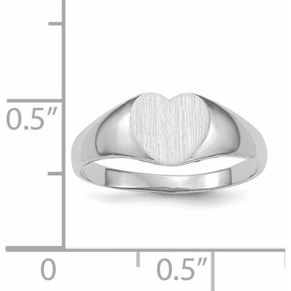 14K White Gold Heart Signet Ring with Satin Finish and Polished Edges - Size 6 by Oro Pregiato - Image 5