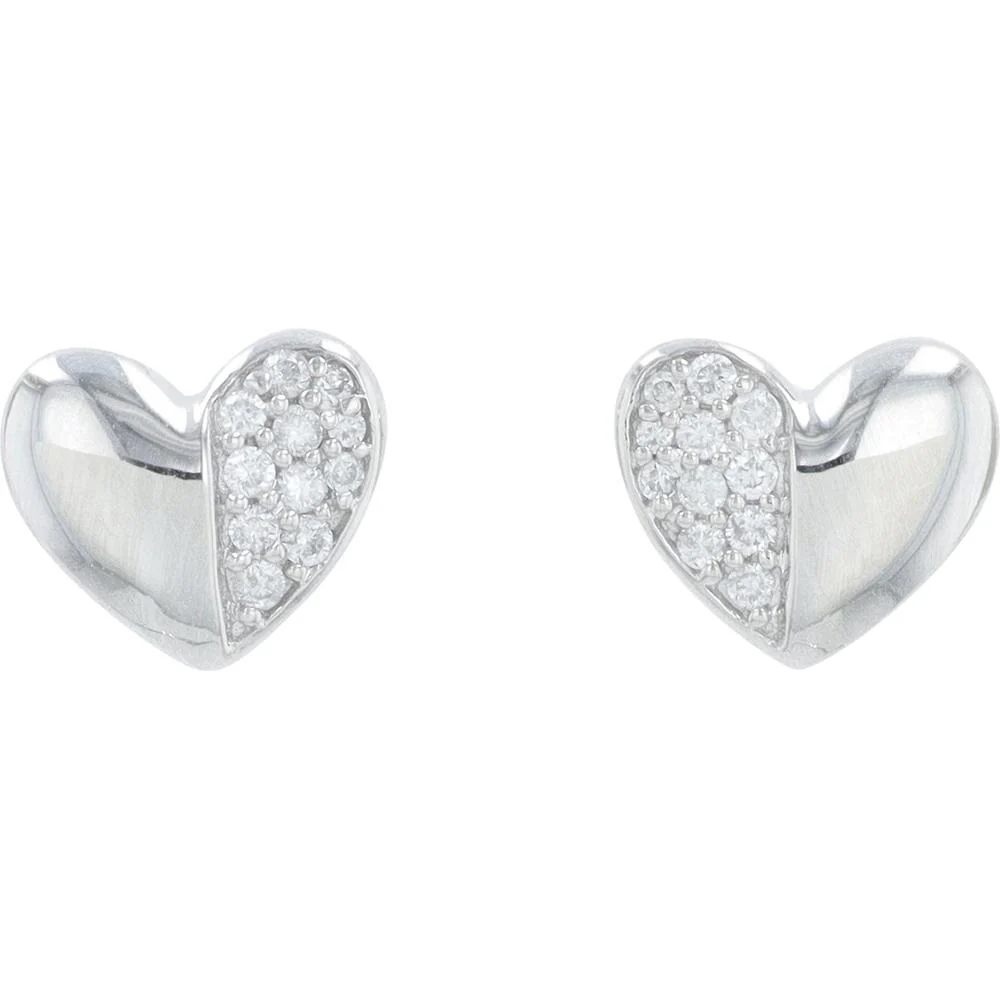 14K White Gold Heart Stud Earrings with 0.10 Carat Total Weight Diamond