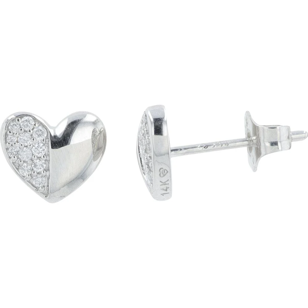 14K White Gold Heart Stud Earrings with 0.10 Carat Total Weight Diamond - Image 2