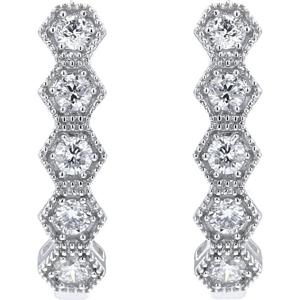14K White Gold Hexagon Diamond Hoop Earrings - 0.50 Carat Total Diamond Weight - Image 2