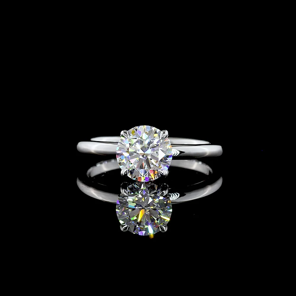 14K White Gold Hidden Halo Engagement Ring with 1.29 Carat Round Brilliant Cut Lab Diamond and Accent Stones - 1.34 Total Carat Weight - Covaloro Fine Jewelry