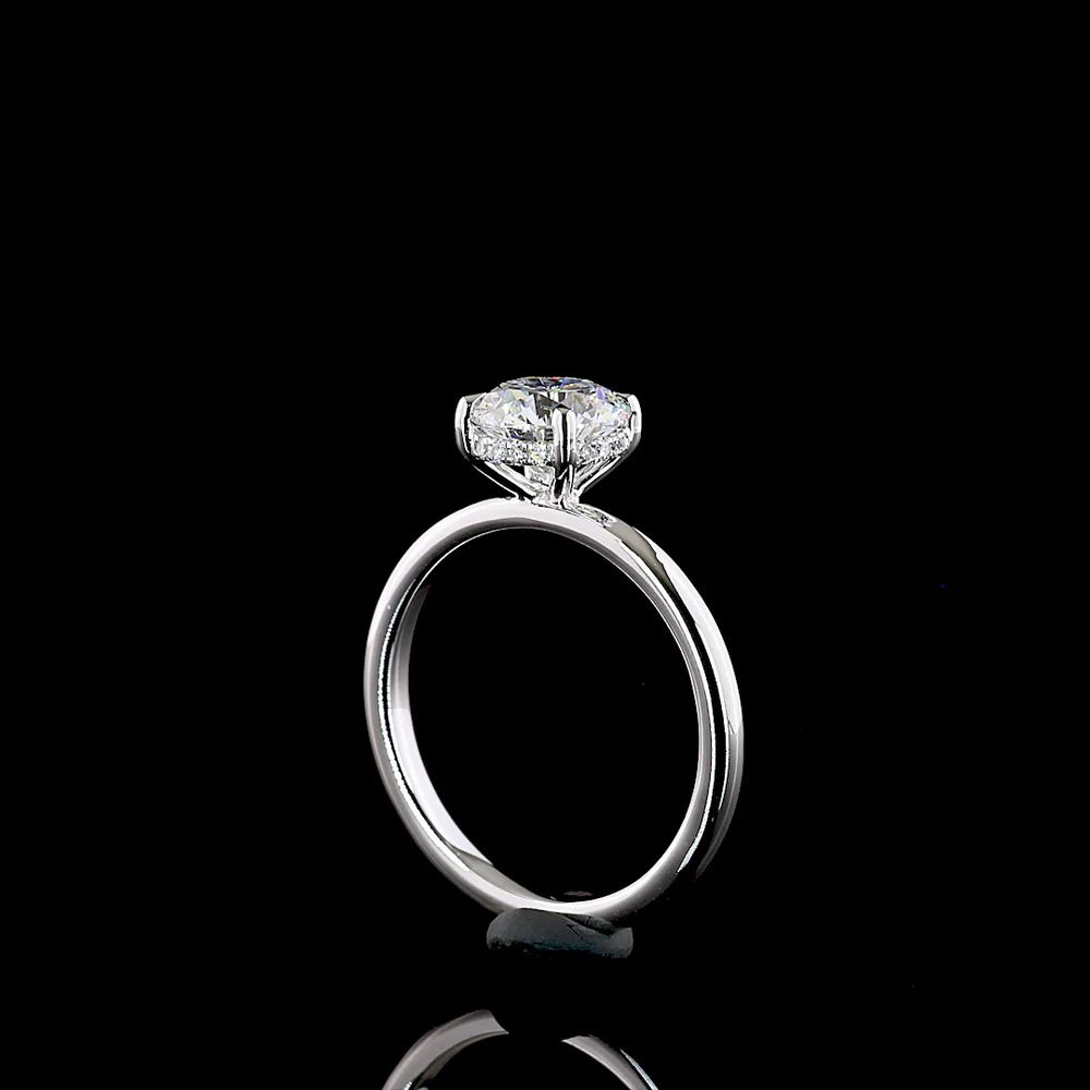 14K White Gold Hidden Halo Engagement Ring with 1.29 Carat Round Brilliant Cut Lab Diamond and Accent Stones - 1.34 Total Carat Weight - Covaloro Fine Jewelry - Image 3