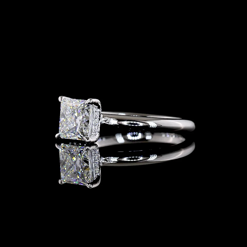14K White Gold Hidden Halo Engagement Ring with 1.55 Carat Princess Cut Lab Diamond and 0.06 Carat Brilliant Cut Diamond Accents - Total Diamond Weight 1.61 Carats - Covaloro Fine Jewelry - Image 3