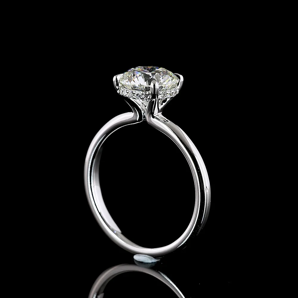 14K White Gold Hidden Halo Engagement Ring with 2.11 Carat Round Brilliant Cut Lab Diamond and 0.09 Carat Accent Diamonds - 2.2 Carat Total Diamond Weight - Covaloro Fine Jewelry - Image 3