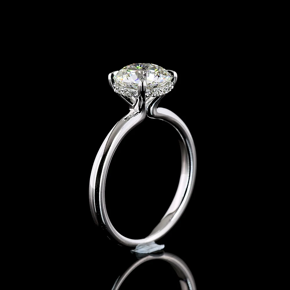 14K White Gold Hidden Halo Engagement Ring with 2.11 Carat Round Brilliant Cut Lab Diamond and 0.09 Carat Accent Diamonds - 2.2 Carat Total Diamond Weight - Covaloro Fine Jewelry - Image 4