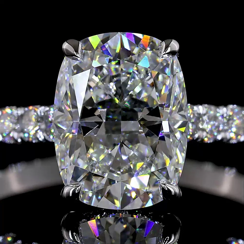 14K White Gold Hidden Halo Engagement Ring with 2.52 Carat Cushion Brilliant Lab Diamond and 0.68 Carat Accent Lab Diamonds - 3.30 Carat Total Diamond Weight - Covaloro Fine Jewelry - Image 2