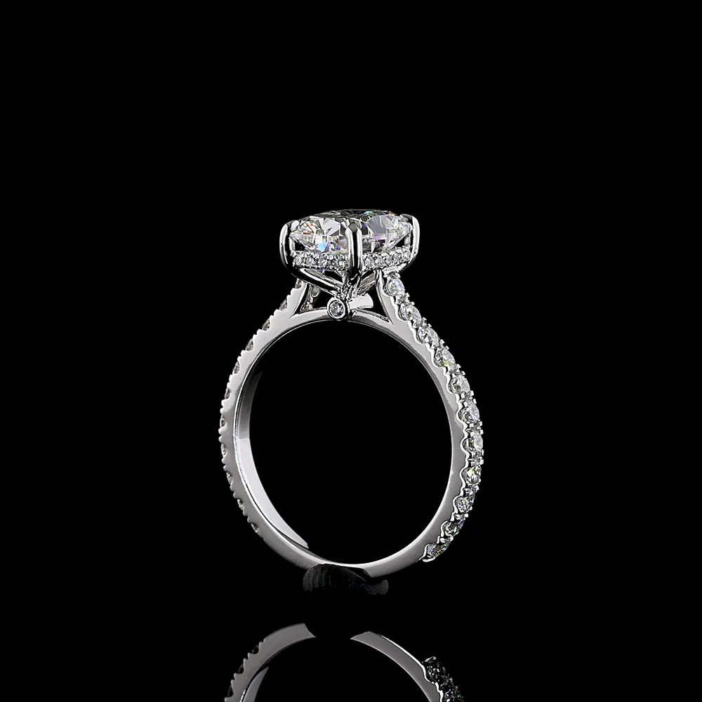 14K White Gold Hidden Halo Engagement Ring with 2.52 Carat Cushion Brilliant Lab Diamond and 0.68 Carat Accent Lab Diamonds - 3.30 Carat Total Diamond Weight - Covaloro Fine Jewelry - Image 3