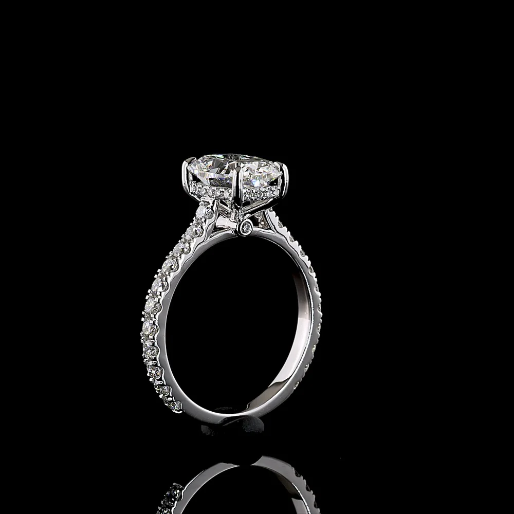 14K White Gold Hidden Halo Engagement Ring with 2.52 Carat Cushion Brilliant Lab Diamond and 0.68 Carat Accent Lab Diamonds - 3.30 Carat Total Diamond Weight - Covaloro Fine Jewelry - Image 4