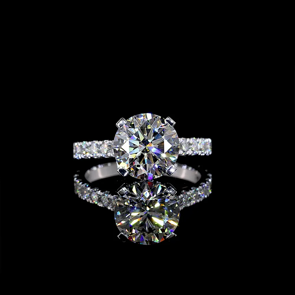 14K White Gold Hidden Halo Engagement Ring with 3.04 Carat Round Brilliant Cut Lab Diamond and 1.05 Carat Accent Diamonds - 4.09 Carat Total Weight, E VVS2 Clarity, IGI Certified - Covaloro Fine Jewelry