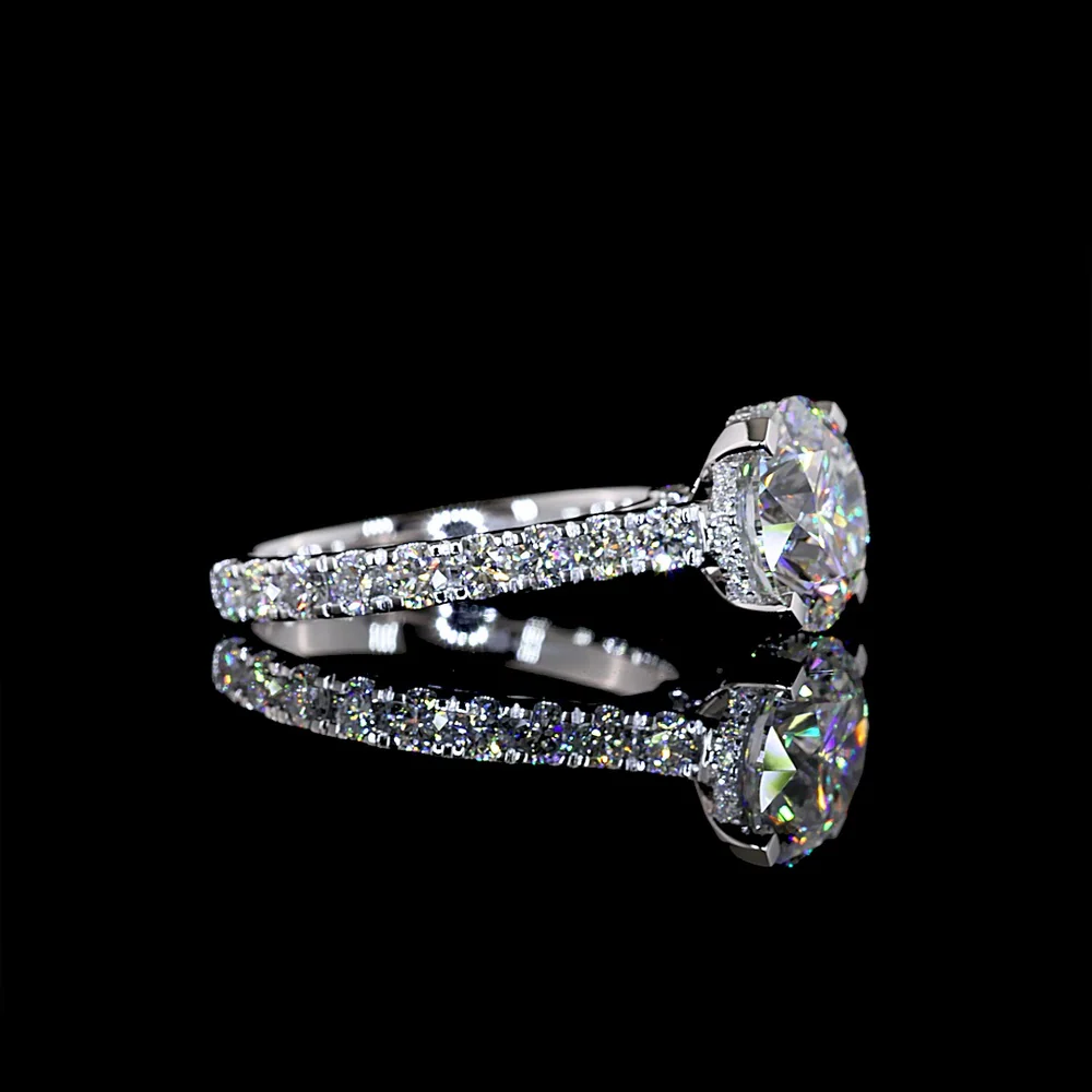 14K White Gold Hidden Halo Engagement Ring with 3.04 Carat Round Brilliant Cut Lab Diamond and 1.05 Carat Accent Diamonds - 4.09 Carat Total Weight, E VVS2 Clarity, IGI Certified - Covaloro Fine Jewelry - Image 2