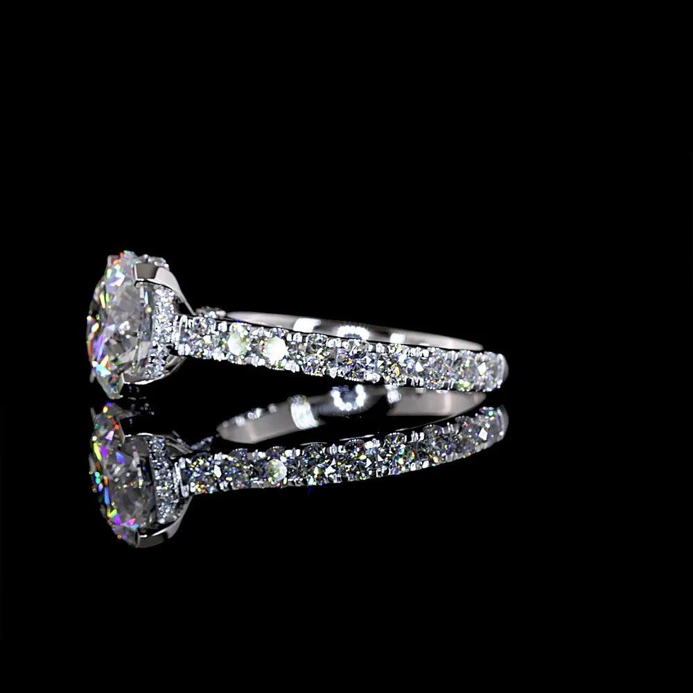 14K White Gold Hidden Halo Engagement Ring with 3.04 Carat Round Brilliant Cut Lab Diamond and 1.05 Carat Accent Diamonds - 4.09 Carat Total Weight, E VVS2 Clarity, IGI Certified - Covaloro Fine Jewelry - Image 3