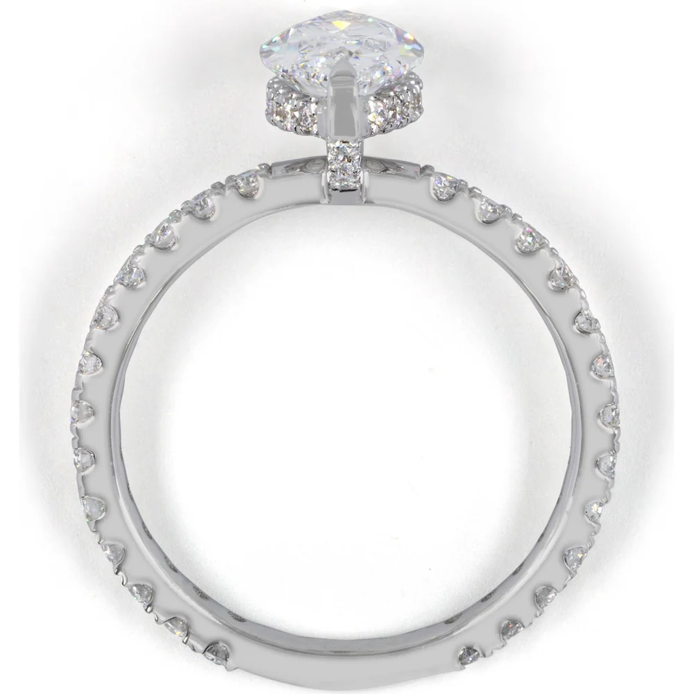 14K White Gold Hidden Halo Engagement Ring with 3.06 Carat Marquise Cut Lab Diamond and Pavé Band - 4.04 Total Carat Weight - Covaloro Fine Jewelry - Image 2