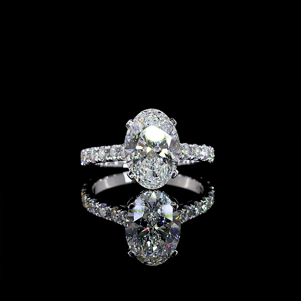 14K White Gold Hidden Halo Engagement Ring with 3.08 Carat Oval Cut Lab Diamond and 1.00 Carat Accent Diamonds - 4.08 Carat Total Weight - Covaloro Fine Jewelry