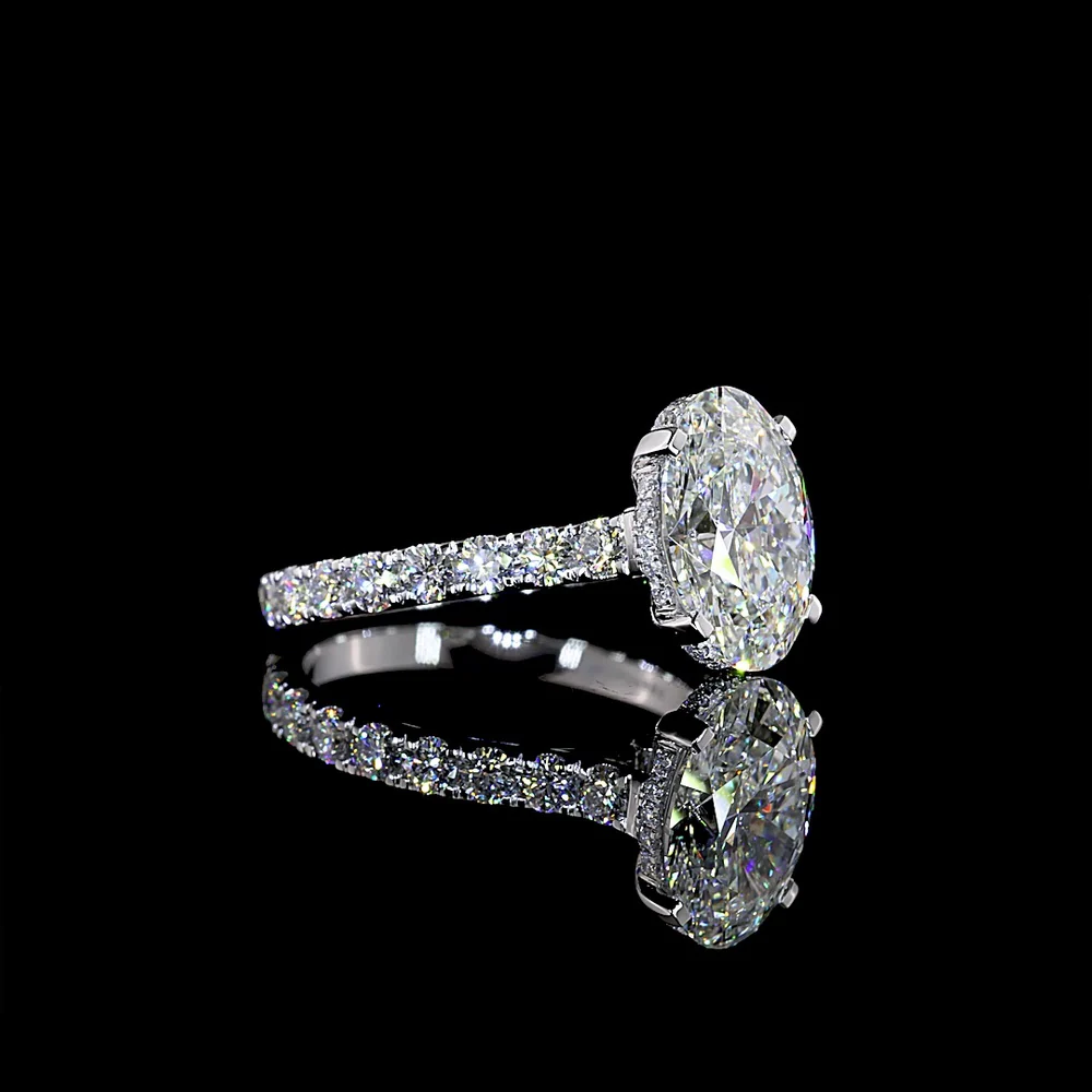 14K White Gold Hidden Halo Engagement Ring with 3.08 Carat Oval Cut Lab Diamond and 1.00 Carat Accent Diamonds - 4.08 Carat Total Weight - Covaloro Fine Jewelry - Image 2