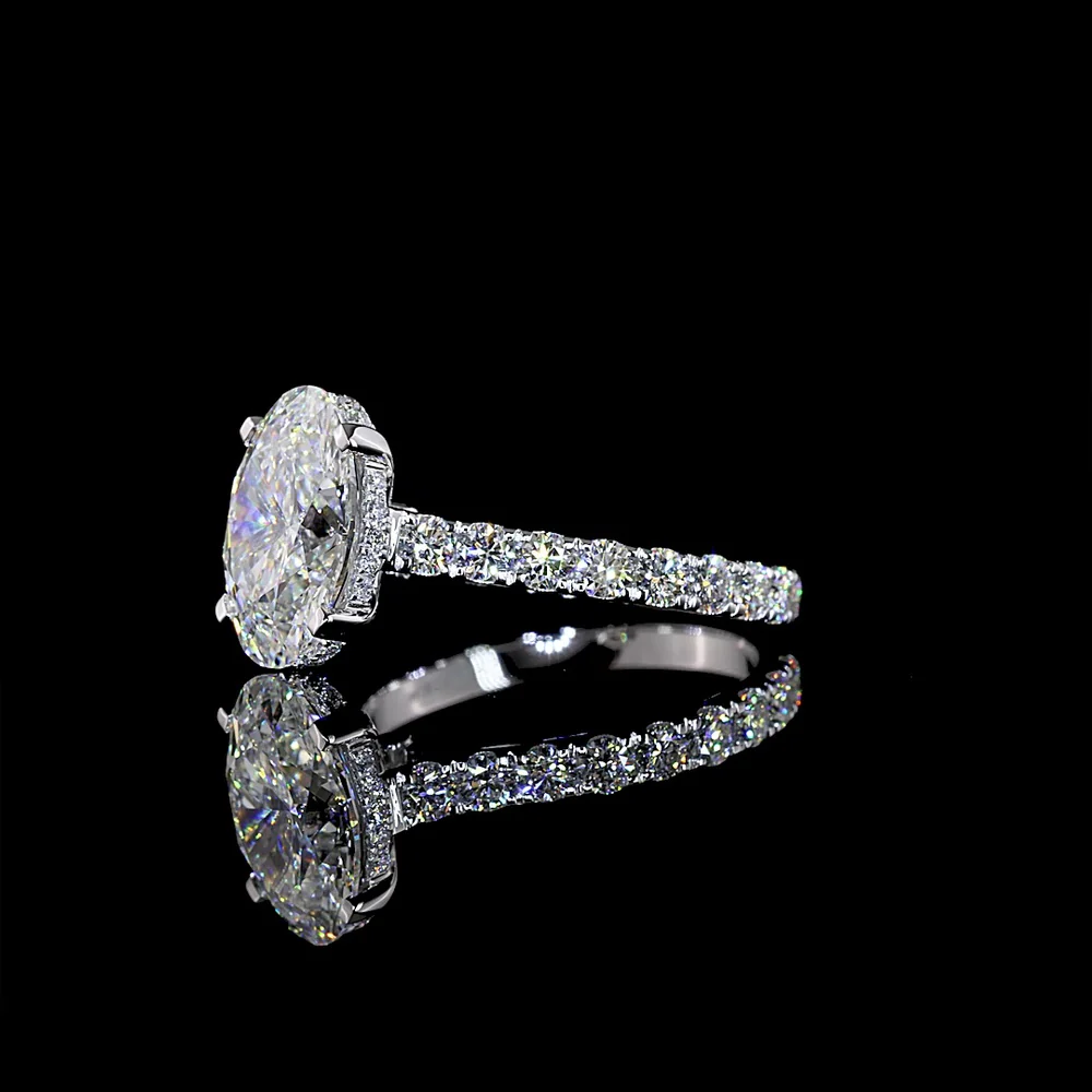14K White Gold Hidden Halo Engagement Ring with 3.08 Carat Oval Cut Lab Diamond and 1.00 Carat Accent Diamonds - 4.08 Carat Total Weight - Covaloro Fine Jewelry - Image 3