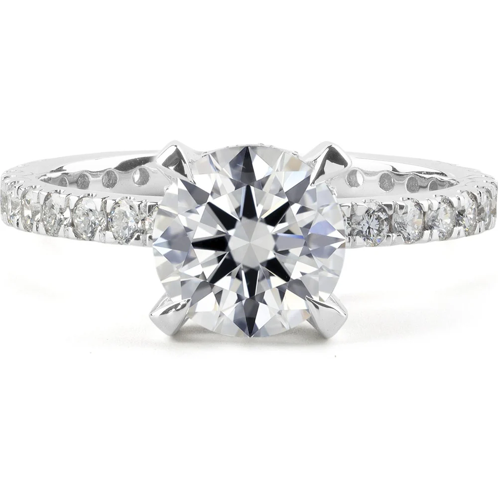 14K White Gold Hidden Halo Engagement Ring with 9.22 Carat Round Brilliant Lab Diamond and 0.77 Carat Accent Diamonds - 9.99 Carat Total Weight - Covaloro Fine Jewelry