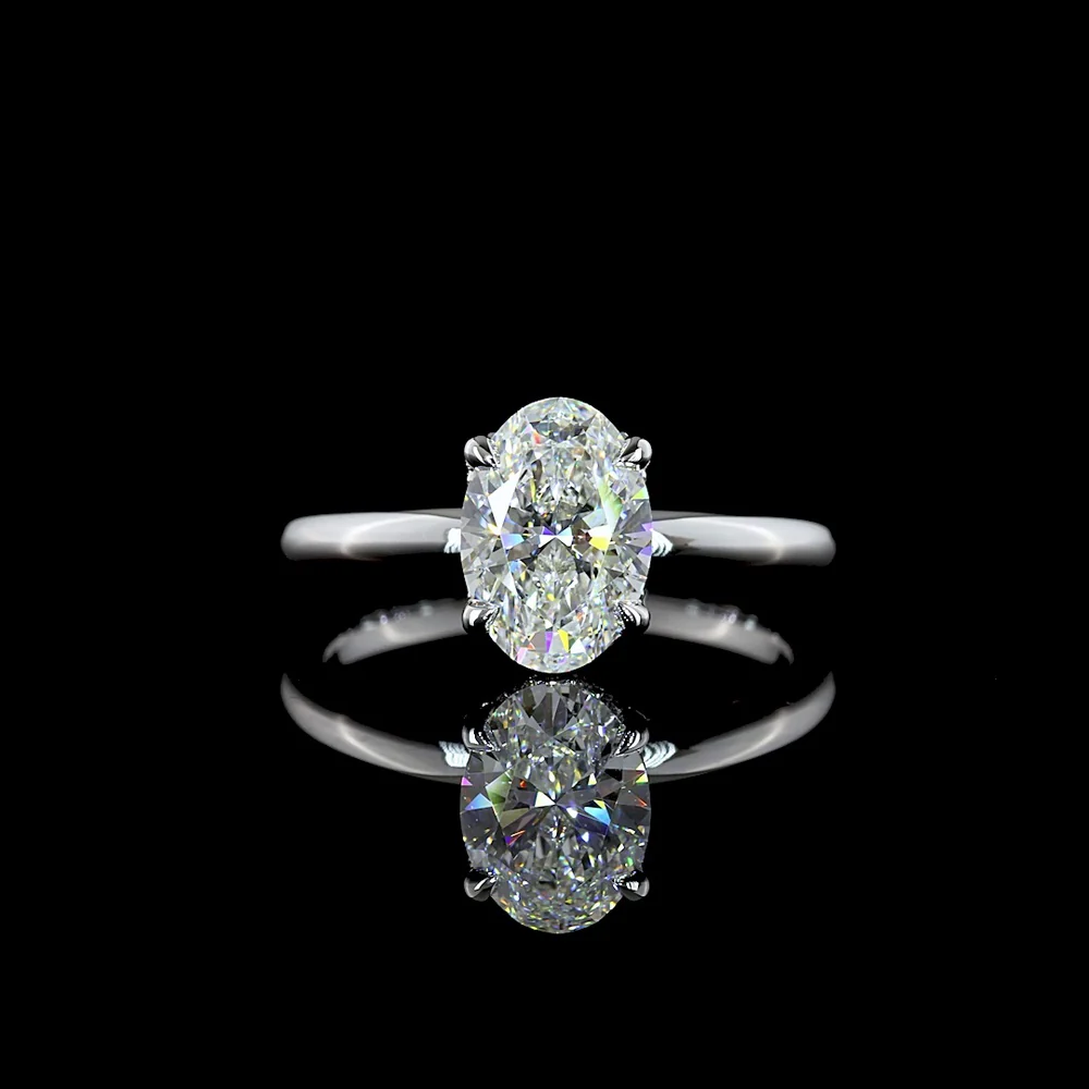 14K White Gold Hidden Halo Engagement Ring with Oval Cut Lab Diamond - 1.66 Carat Total Diamond Weight (1.57 Carat Center D VVS2) - Covaloro Fine Jewelry