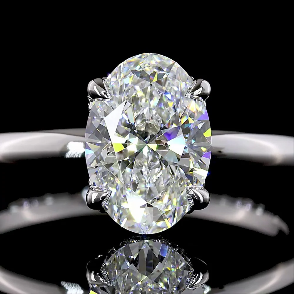 14K White Gold Hidden Halo Engagement Ring with Oval Cut Lab Diamond - 1.66 Carat Total Diamond Weight (1.57 Carat Center D VVS2) - Covaloro Fine Jewelry - Image 2