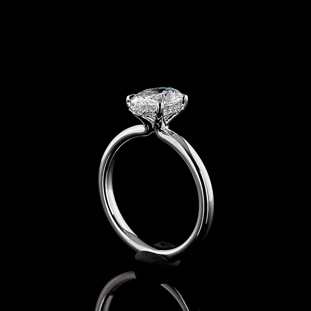 14K White Gold Hidden Halo Engagement Ring with Oval Cut Lab Diamond - 1.66 Carat Total Diamond Weight (1.57 Carat Center D VVS2) - Covaloro Fine Jewelry - Image 3