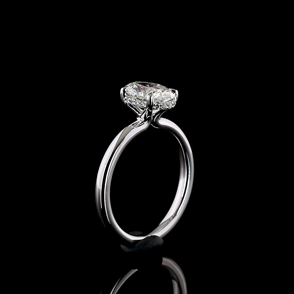 14K White Gold Hidden Halo Engagement Ring with Oval Cut Lab Diamond - 1.66 Carat Total Diamond Weight (1.57 Carat Center D VVS2) - Covaloro Fine Jewelry - Image 4