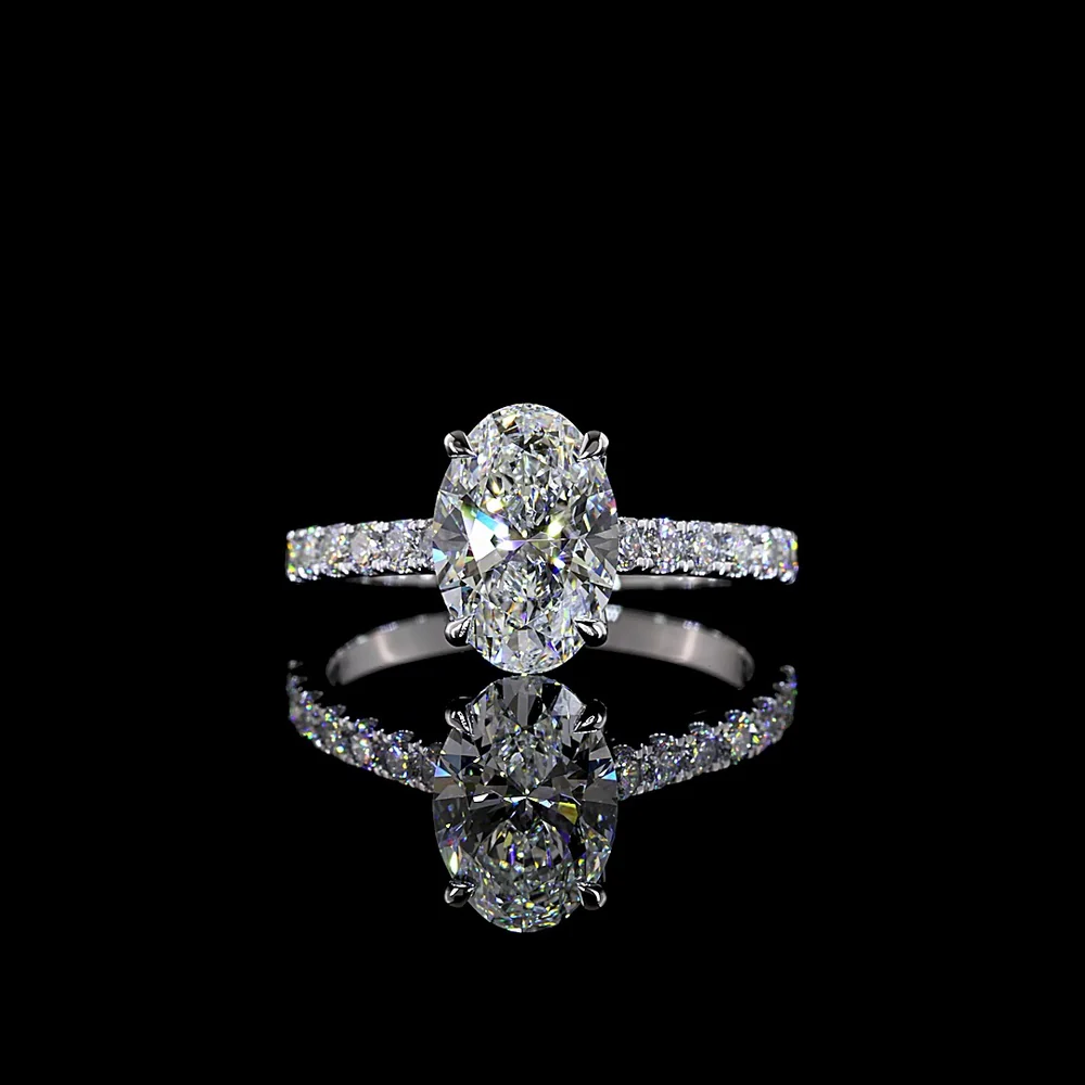 14K White Gold Hidden Halo Oval Diamond Ring with North-South Prong Setting - 2.54 Carat Total Weight (2.03 Carat D VVS2 Center Stone) - Covaloro Fine Jewelry