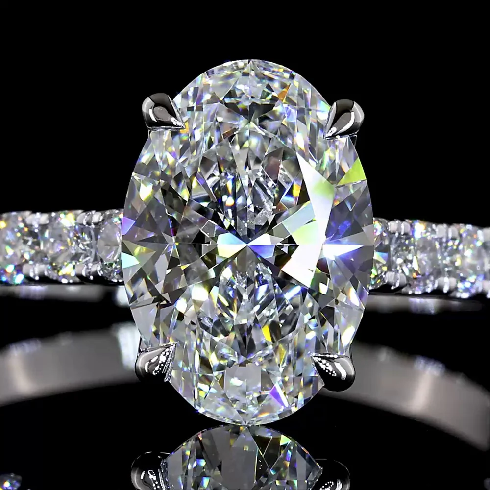 14K White Gold Hidden Halo Oval Diamond Ring with North-South Prong Setting - 2.54 Carat Total Weight (2.03 Carat D VVS2 Center Stone) - Covaloro Fine Jewelry - Image 2