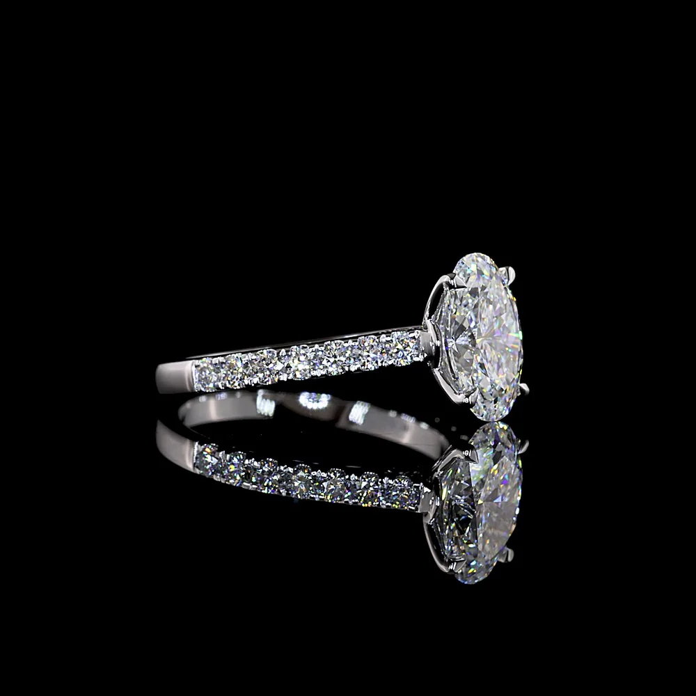 14K White Gold Hidden Halo Oval Diamond Ring with North-South Prong Setting - 2.54 Carat Total Weight (2.03 Carat D VVS2 Center Stone) - Covaloro Fine Jewelry - Image 3