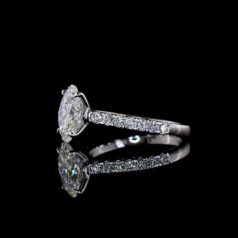 14K White Gold Hidden Halo Oval Diamond Ring with North-South Prong Setting - 2.54 Carat Total Weight (2.03 Carat D VVS2 Center Stone) - Covaloro Fine Jewelry - Image 4