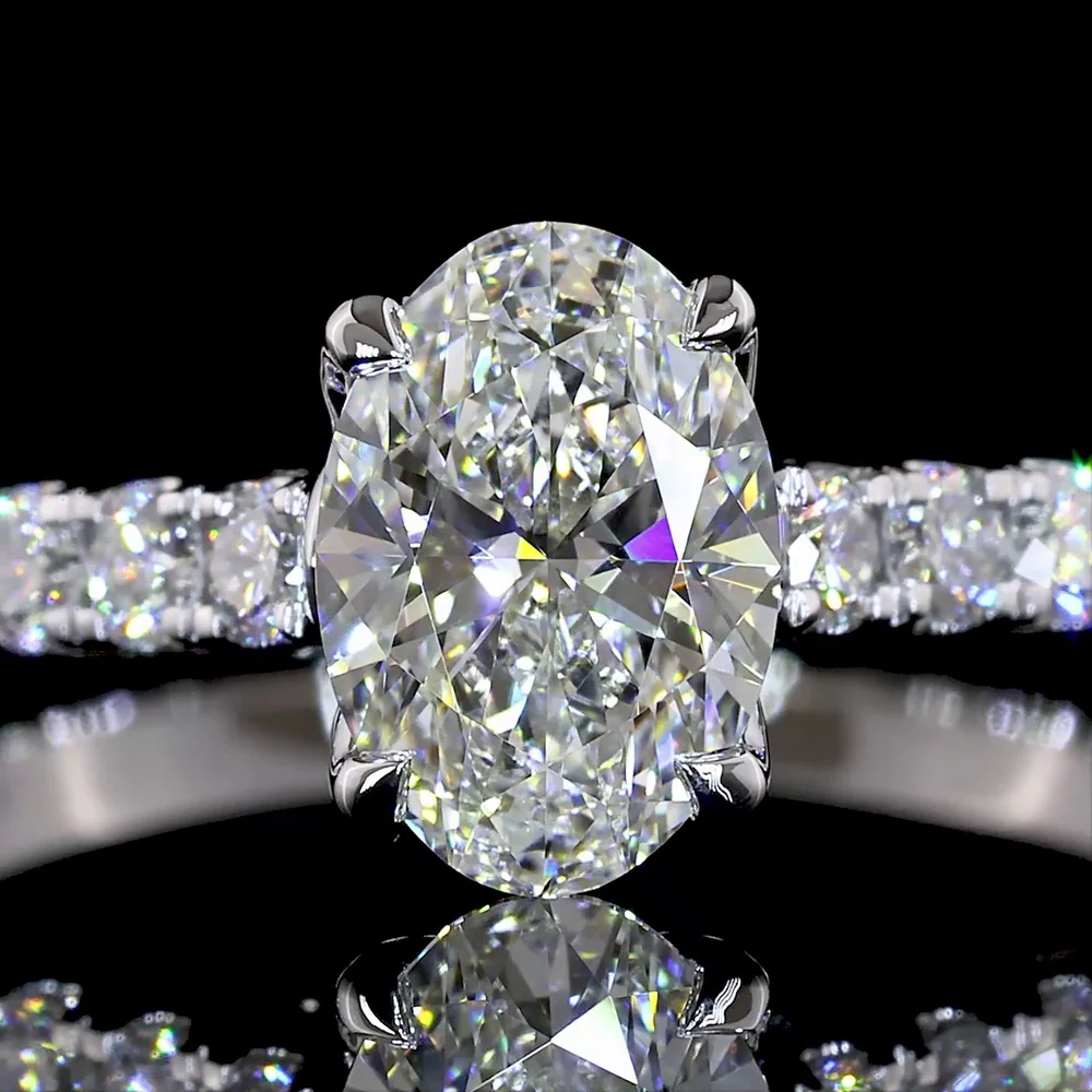 14K White Gold Hidden Halo Ring with 1.00 Carat Oval Cut Lab Diamond and 0.48 Carats of Brilliant Cut Diamonds - Total Diamond Weight 1.48 Carats, IGI Certified D VS1 - Covaloro Fine Jewelry - Image 2