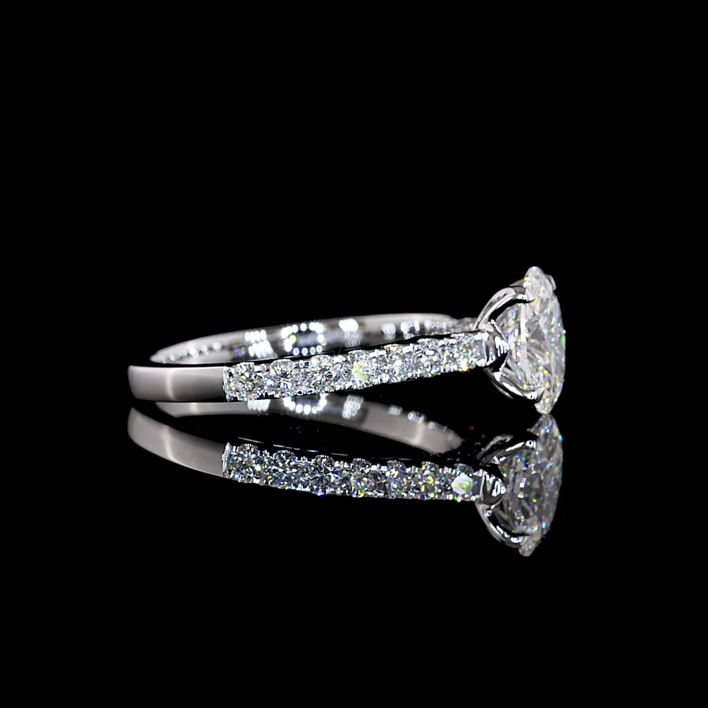 14K White Gold Hidden Halo Ring with 1.00 Carat Oval Cut Lab Diamond and 0.48 Carats of Brilliant Cut Diamonds - Total Diamond Weight 1.48 Carats, IGI Certified D VS1 - Covaloro Fine Jewelry - Image 3