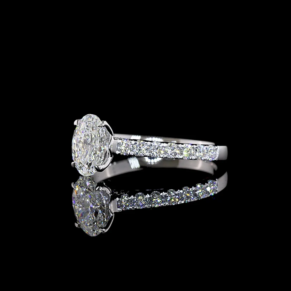 14K White Gold Hidden Halo Ring with 1.00 Carat Oval Cut Lab Diamond and 0.48 Carats of Brilliant Cut Diamonds - Total Diamond Weight 1.48 Carats, IGI Certified D VS1 - Covaloro Fine Jewelry - Image 4