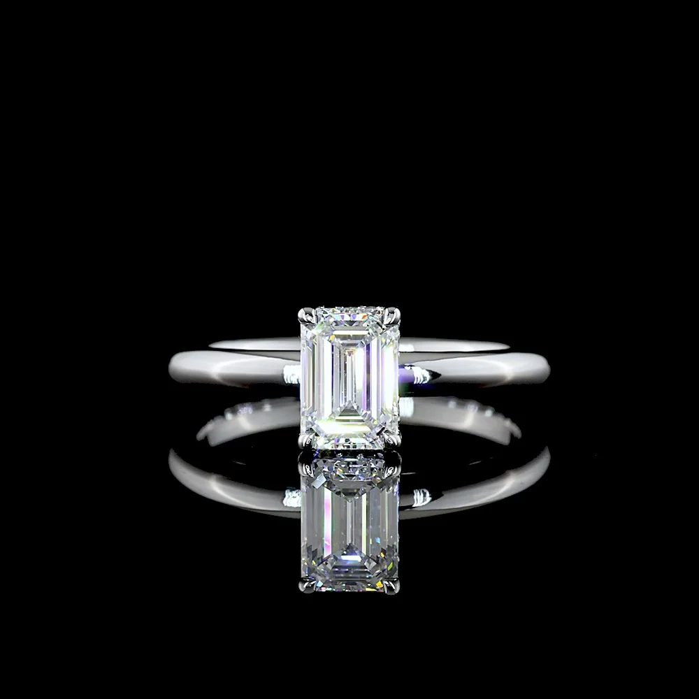 14K White Gold Hidden Halo Ring with 1.03 Carat Emerald Cut Lab Diamond and 0.07 Carat Brilliant Cut Accent Diamonds - 1.10 Carat Total Diamond Weight - Covaloro Fine Jewelry
