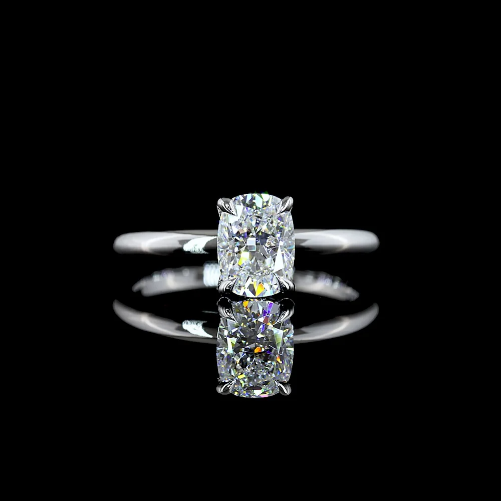 14K White Gold Hidden Halo Ring with 1.04 Carat Cushion Brilliant Cut Lab Diamond and Accent Diamonds - Total 1.09 Carats - Covaloro Fine Jewelry