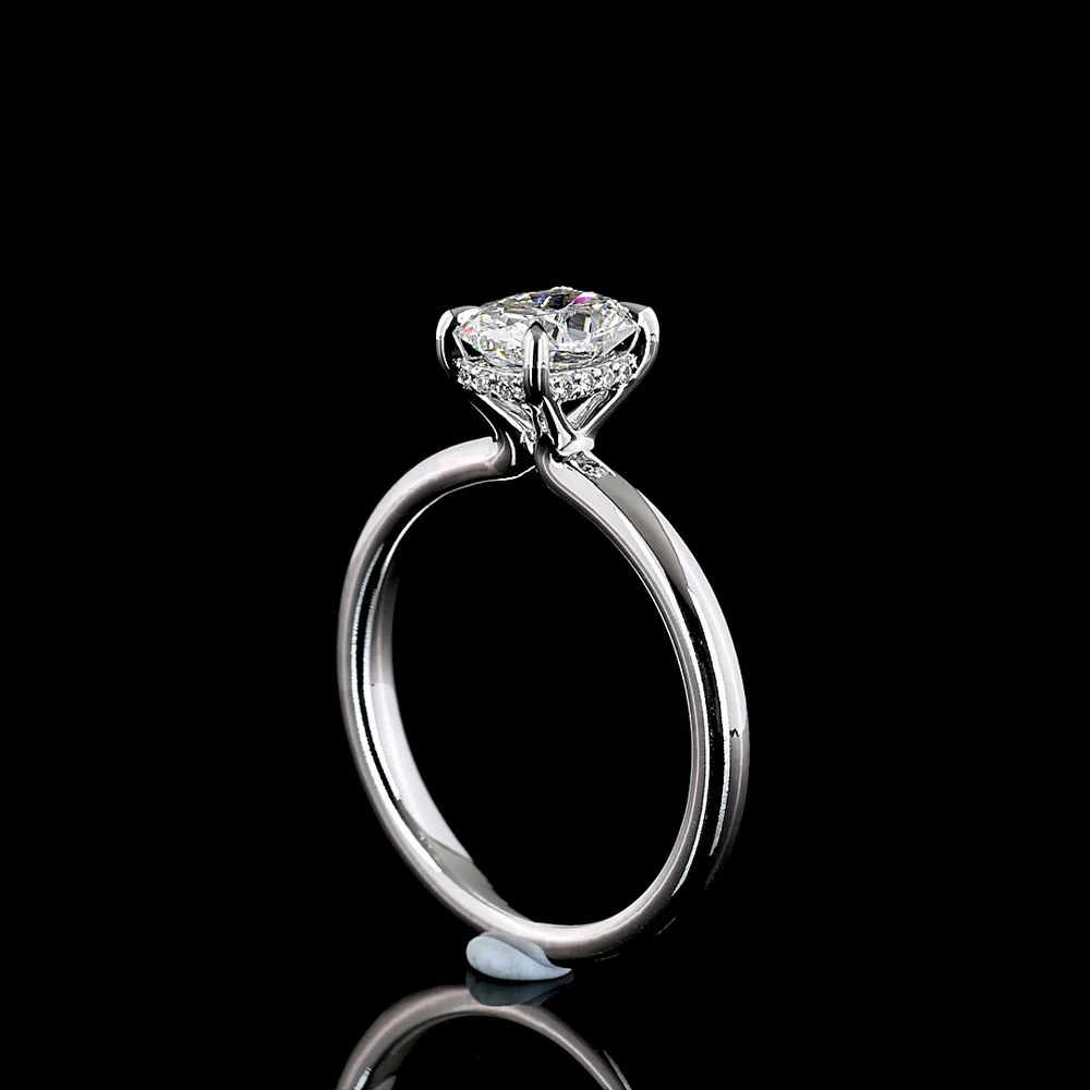 14K White Gold Hidden Halo Ring with 1.04 Carat Cushion Brilliant Cut Lab Diamond and Accent Diamonds - Total 1.09 Carats - Covaloro Fine Jewelry - Image 3
