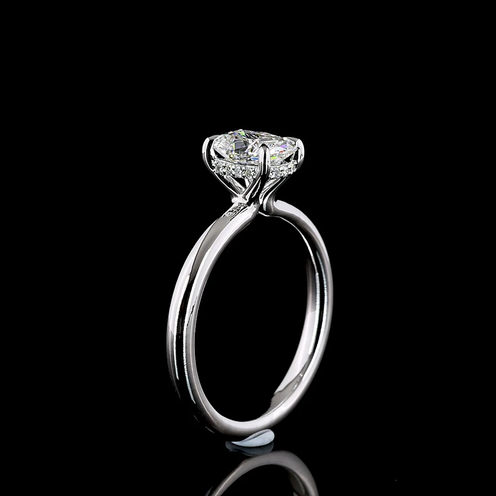 14K White Gold Hidden Halo Ring with 1.04 Carat Cushion Brilliant Cut Lab Diamond and Accent Diamonds - Total 1.09 Carats - Covaloro Fine Jewelry - Image 4