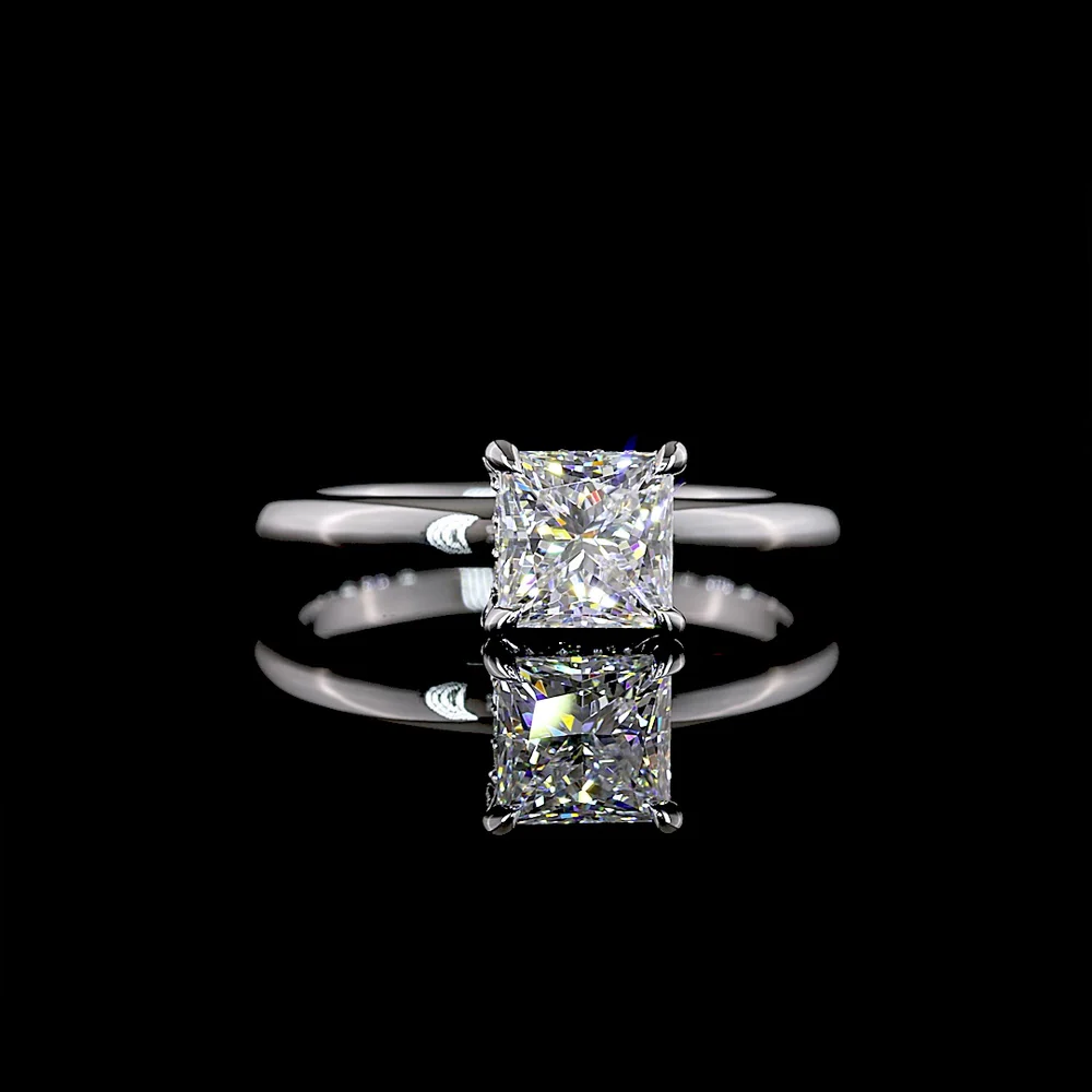 14K White Gold Hidden Halo Ring with 1.05 Carat Princess Cut Lab Diamond and 0.05 Carat Brilliant Cut Accent Stones - IGI Certified E VVS2 - Covaloro Fine Jewelry