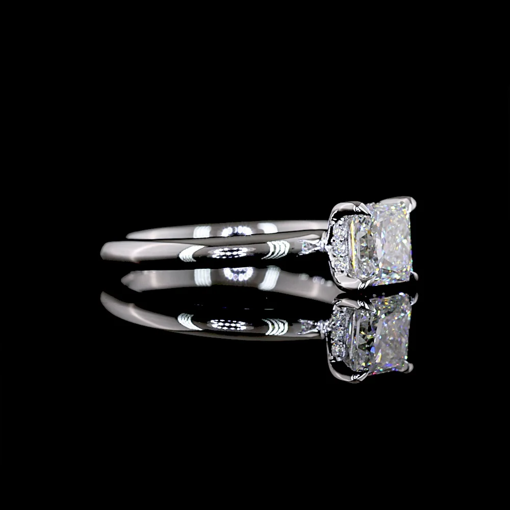 14K White Gold Hidden Halo Ring with 1.05 Carat Princess Cut Lab Diamond and 0.05 Carat Brilliant Cut Accent Stones - IGI Certified E VVS2 - Covaloro Fine Jewelry - Image 2