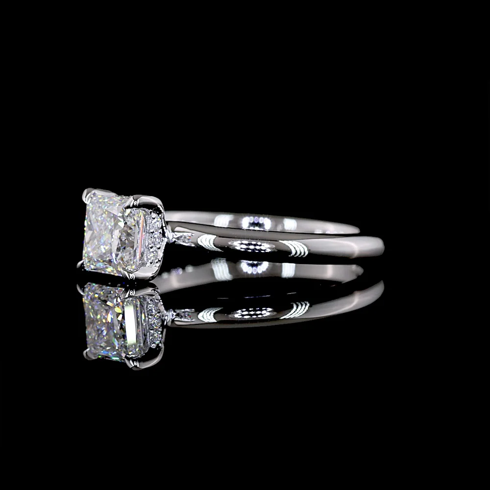 14K White Gold Hidden Halo Ring with 1.05 Carat Princess Cut Lab Diamond and 0.05 Carat Brilliant Cut Accent Stones - IGI Certified E VVS2 - Covaloro Fine Jewelry - Image 3