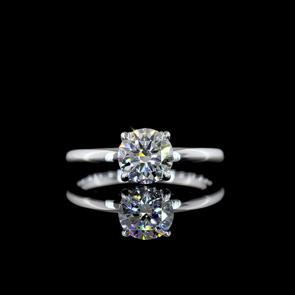 14K White Gold Hidden Halo Ring with 1.05 Carat Round Brilliant Cut Lab Diamond (D VVS2) and 0.06 Carat Diamond Accents - 1.11 Carat Total Diamond Weight - Covaloro Fine Jewelry
