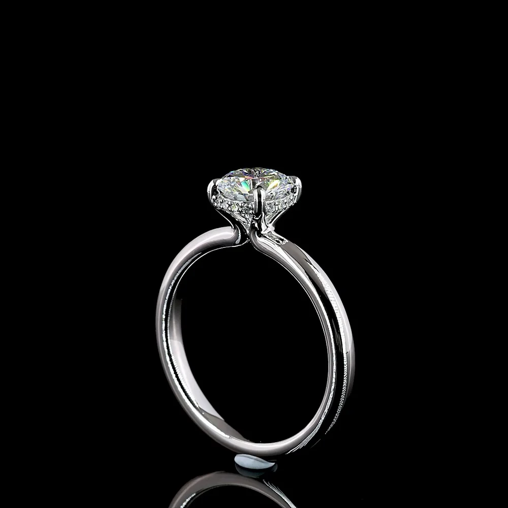 14K White Gold Hidden Halo Ring with 1.05 Carat Round Brilliant Cut Lab Diamond (D VVS2) and 0.06 Carat Diamond Accents - 1.11 Carat Total Diamond Weight - Covaloro Fine Jewelry - Image 3