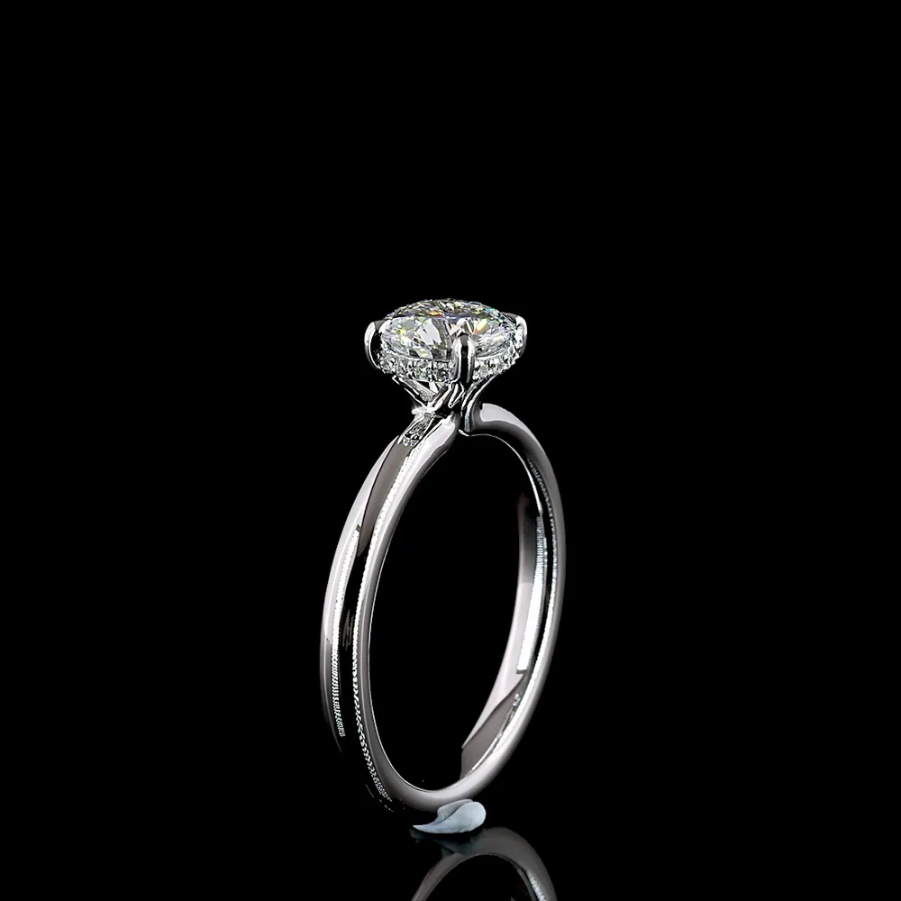 14K White Gold Hidden Halo Ring with 1.07 Carat Round Brilliant Cut D VS1 Lab Diamond and 0.05 Carat Accent Diamonds - Total 1.12 Carats - Covaloro Fine Jewelry - Image 4