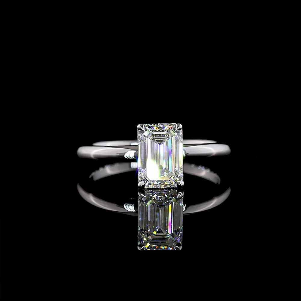 14K White Gold Hidden Halo Ring with 1.26 Carat Emerald Cut Lab Diamond and 0.06 Carat Brilliant Cut Diamond Accents - 1.32 Carat Total Diamond Weight - Covaloro Fine Jewelry