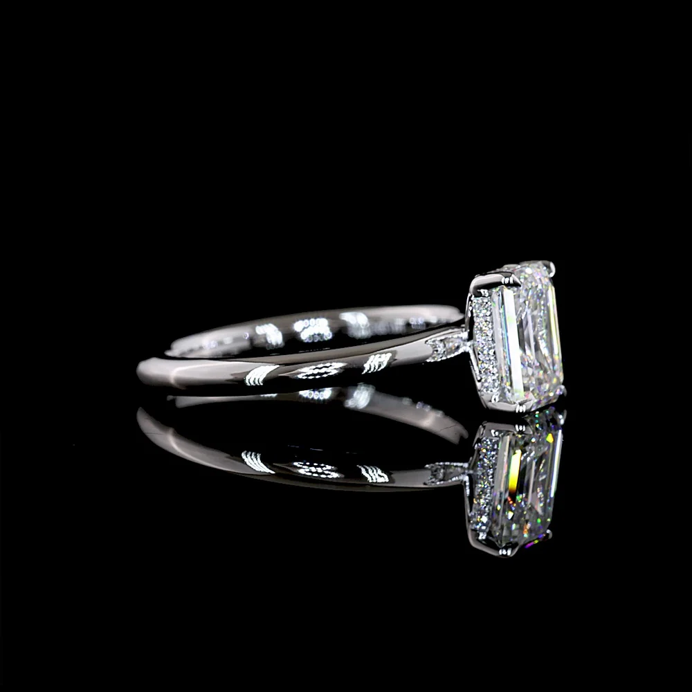 14K White Gold Hidden Halo Ring with 1.26 Carat Emerald Cut Lab Diamond and 0.06 Carat Brilliant Cut Diamond Accents - 1.32 Carat Total Diamond Weight - Covaloro Fine Jewelry - Image 2