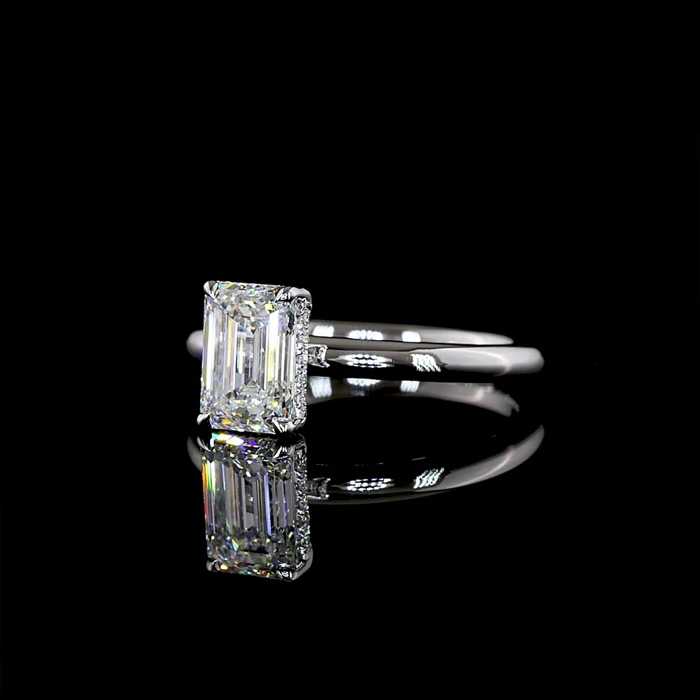 14K White Gold Hidden Halo Ring with 1.26 Carat Emerald Cut Lab Diamond and 0.06 Carat Brilliant Cut Diamond Accents - 1.32 Carat Total Diamond Weight - Covaloro Fine Jewelry - Image 3