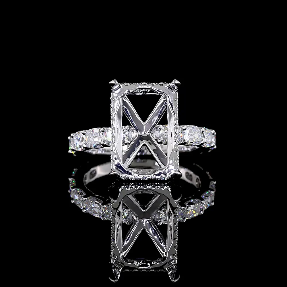 14K White Gold Hidden Halo Ring with 1.30 Carats Antique Cushion Cut Lab Diamond and 0.29 Carats Round Brilliant Accents - 1.59 Total Carat Weight - Covaloro Fine Jewelry